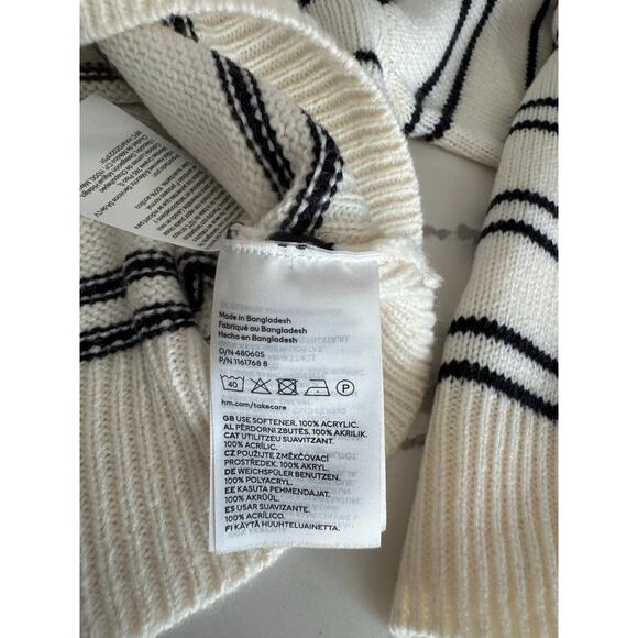 Divided H&M Cropped Crew Neck‎ Sweater Cream Black Striped Size XS - Picture 6 of 7